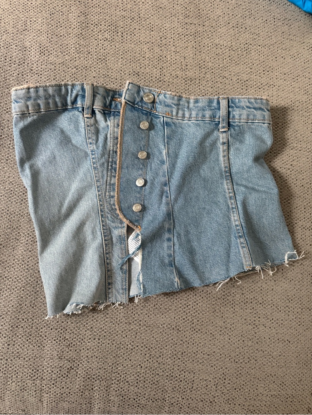 Zara Light Blue Denim Skirt with Gold Contrast Stitching